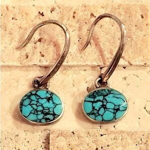 Southwestern Boho Chic Urban Cowgirl Turquoise Sterling Silver Hook Earrings